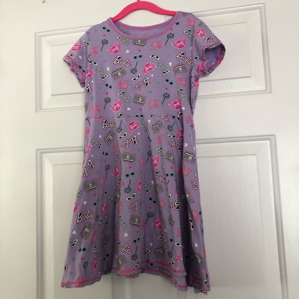 Girls Barbie Dress size 7/8 Purple Lavender Pink Retro Print Skater Flare EUC